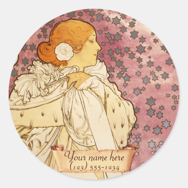Mucha Art Nouveau Buchzeichen Stickers (Vorderseite)