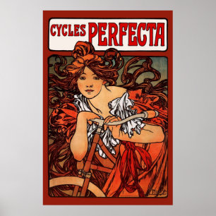 Mucha Art Nouveau Cycles Fahrradverleih Poster
