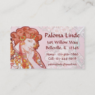 Mucha Art Nouveau Frau & Blumen Visitenkarten Visitenkarte