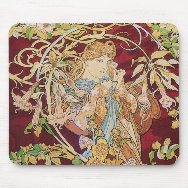 Mucha Art Nouveau: Frau mit Daisy Mousepad (Vorne)