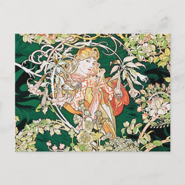 Mucha Art Nouveau: Frau mit Daisy Postkarte (Vorderseite)