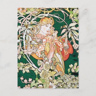 Mucha Art Nouveau: Frau mit Daisy Postkarte