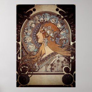 Mucha Art Nouveau Frau Vintage Französisch Zodiac Poster