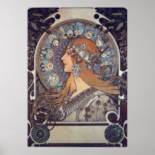Mucha Art Nouveau Frau Vintage Französisch Zodiac Poster