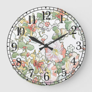 Mucha Art Nouveau Hollyhock Blume Wall Clock Große Wanduhr