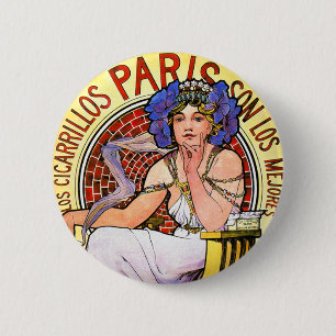 Mucha Art Nouveau Illustration Button