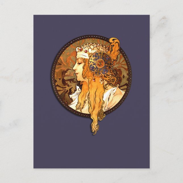 Mucha Art Nouveau Porträt Postkarte (Vorderseite)
