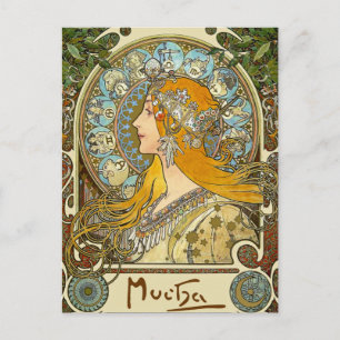 Mucha Art Nouveau Postcard - Zodiac - La Plume Postkarte