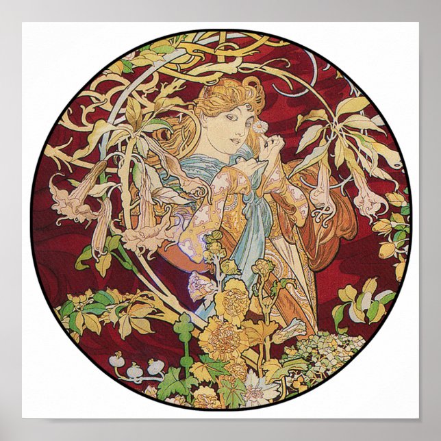 Mucha Art Nouveau Poster Printwerbung: Frauen mit  (Vorne)