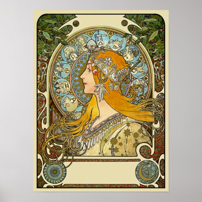 Mucha Art Nouveau Poster - Zodiac - La Plume (Vorne)