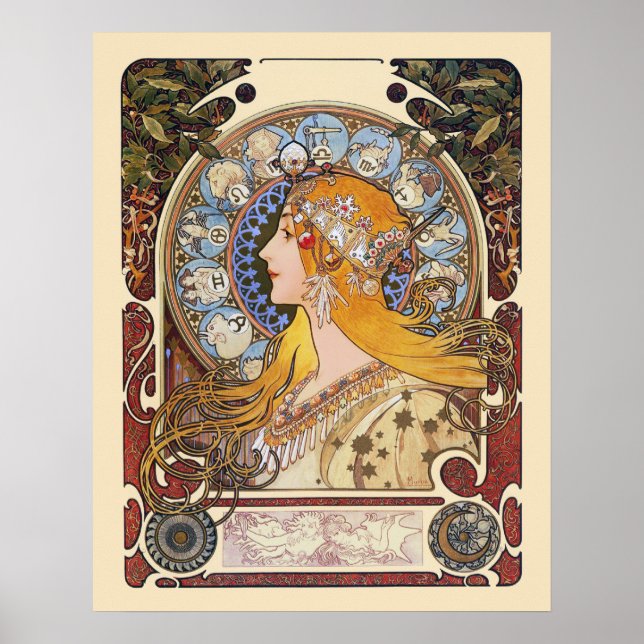 Mucha Art Nouveau Poster - Zodiac - La Plume (Vorne)