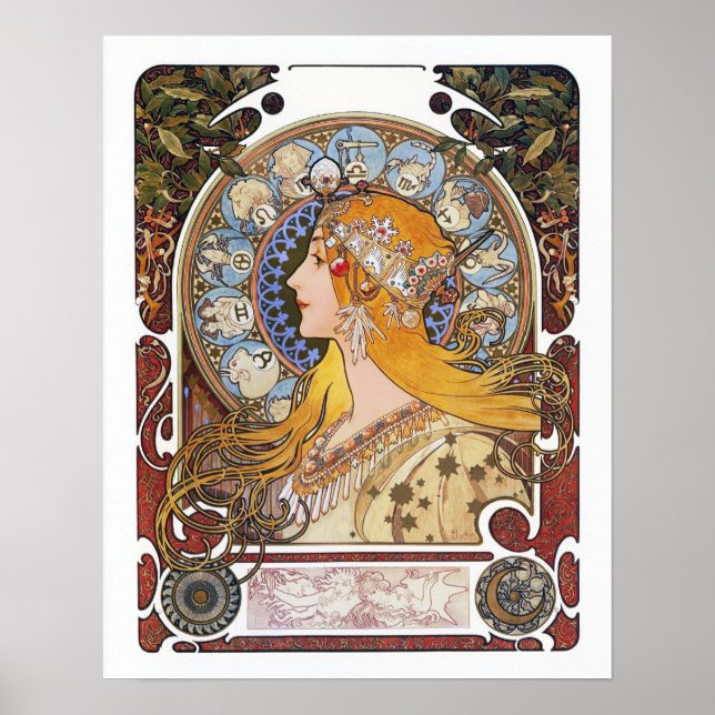 Mucha Art Nouveau Poster - Zodiac - La Plume (Vorne)