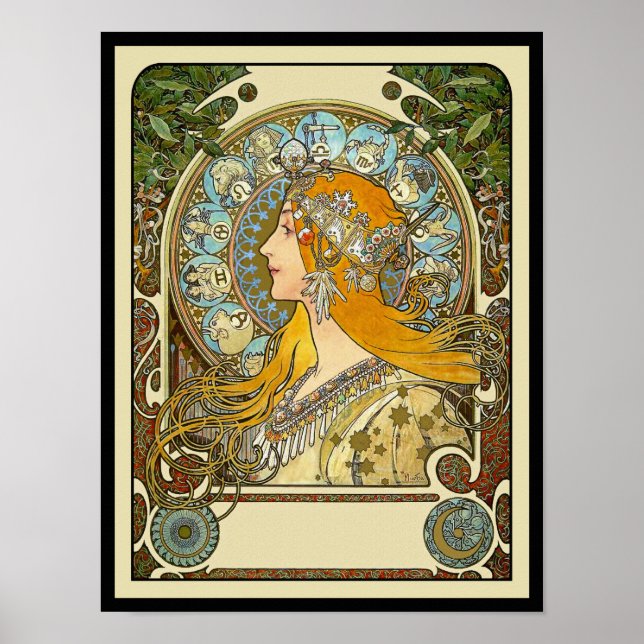 Mucha Art Nouveau Poster - Zodiac - La Plume (Vorne)