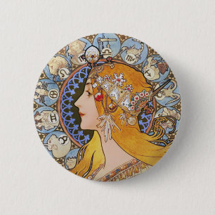 Mucha Art Nouveau Poster - Zodiac - La Plume Button