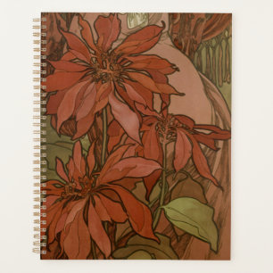Mucha Art Nouveau Rote Poinsettie Blumendekor Planer