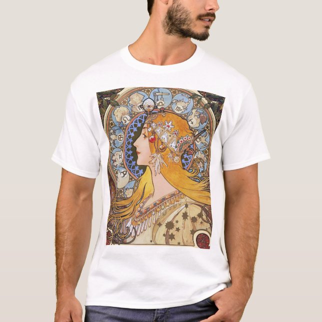 Mucha Art Nouveau T - Shirt - Zodiac - La Plume (Vorderseite)