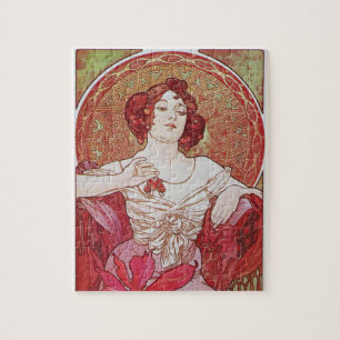 Mucha Art Nouveau Vintage Rot Elegant  Rubinfarben Puzzle