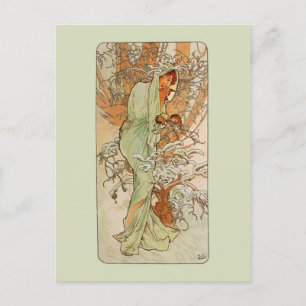 Mucha Art Nouveau Winter Girl del Malcantone Postkarte