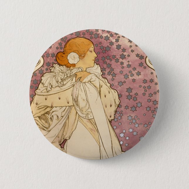 Mucha Art Nouveau Woman Beauty Button (Vorderseite)
