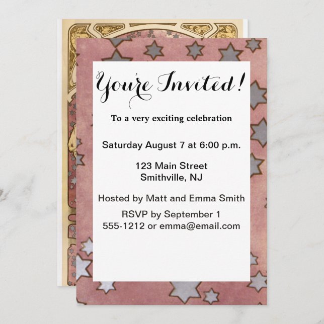 Mucha Art Nouveau Woman Beauty Einladung (Vorne/Hinten)