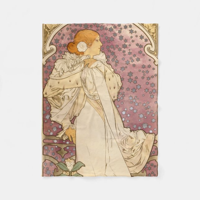 Mucha Art Nouveau Woman Beauty Fleecedecke (Vorderseite)