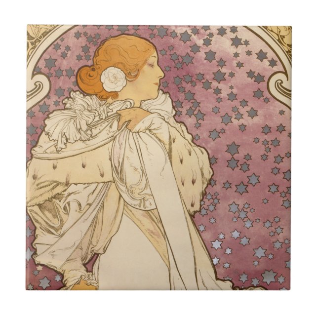 Mucha Art Nouveau Woman Beauty Fliese (Vorderseite)