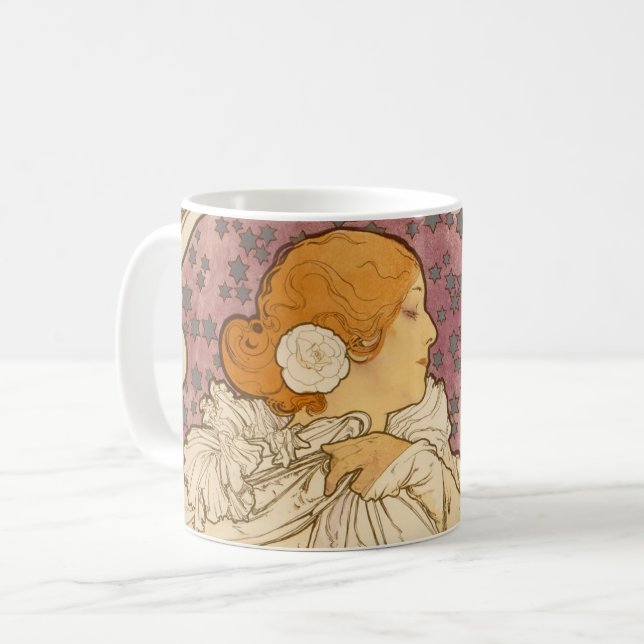 Mucha Art Nouveau Woman Beauty Kaffeetasse (Vorderseite Links)