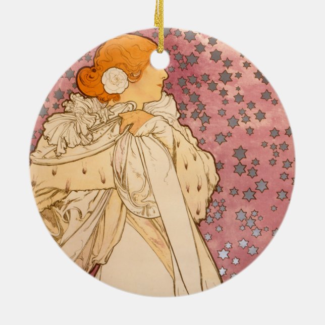 Mucha Art Nouveau Woman Beauty Keramik Ornament (Hinten)
