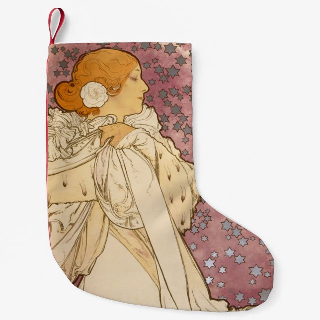 Mucha Art Nouveau Woman Beauty Kleiner Weihnachtsstrumpf (Vorderseite)
