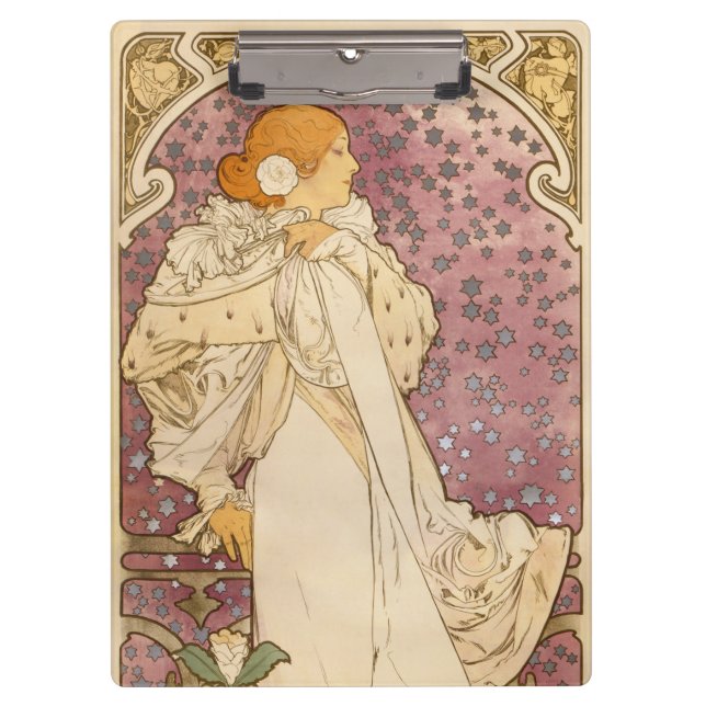 Mucha Art Nouveau Woman Beauty Klemmbrett (Vorderseite)