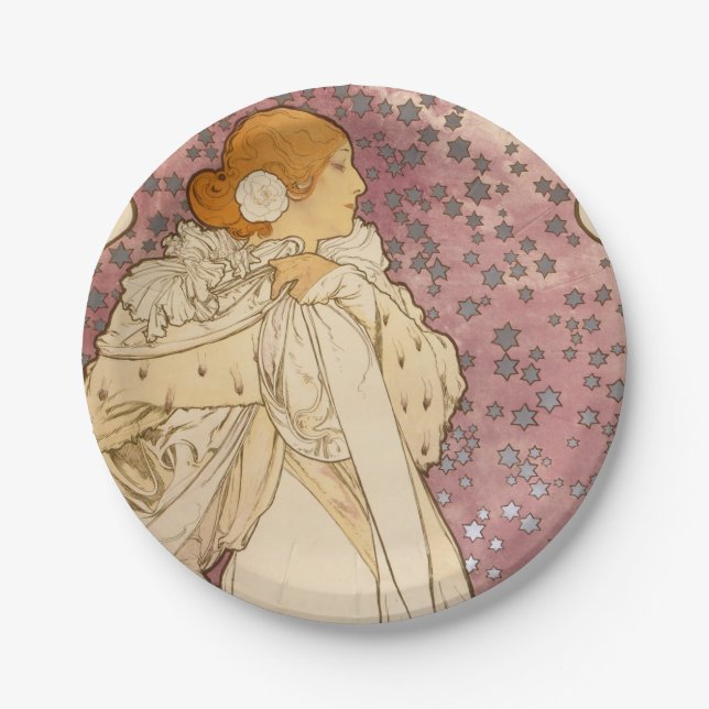 Mucha Art Nouveau Woman Beauty Pappteller (Vorderseite)