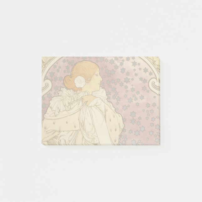 Mucha Art Nouveau Woman Beauty Post-it Klebezettel (Vorderseite)