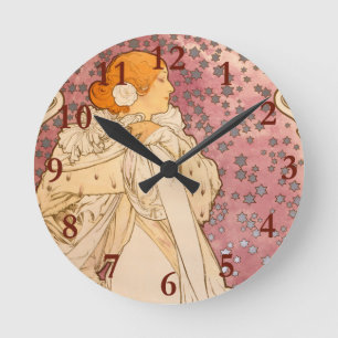 Mucha Art Nouveau Woman Beauty Runde Wanduhr