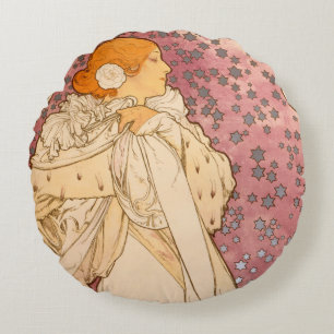 Mucha Art Nouveau Woman Beauty Rundes Kissen