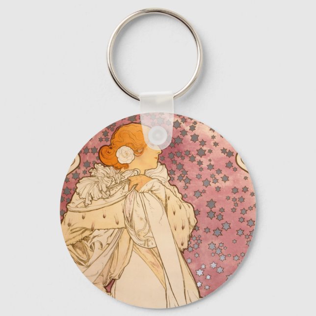 Mucha Art Nouveau Woman Beauty Schlüsselanhänger (Vorderseite)