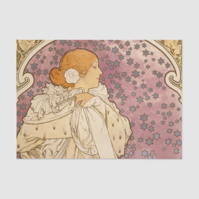 Mucha Art Nouveau Woman Beauty Seidenpapier (Vorderseite)