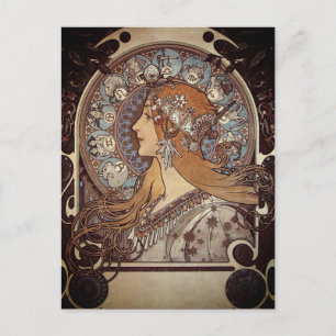 Mucha Art Nouveau Woman Vintag Zodiac La Pluma Po Postkarte