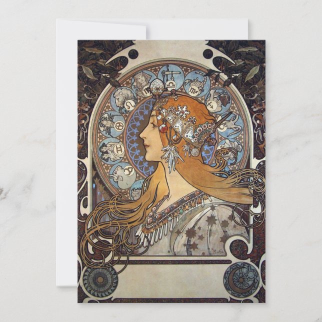 Mucha Art Nouveau Woman Vintage Französisch Zodiac (Vorderseite)