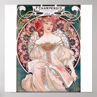 Mucha champenois paris pink poster