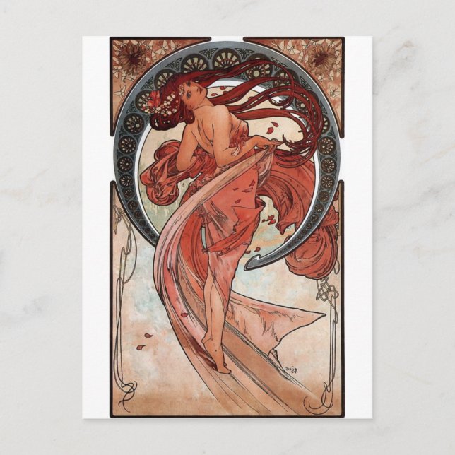 Mucha Dance Art Deko Lady Postkarte (Vorderseite)