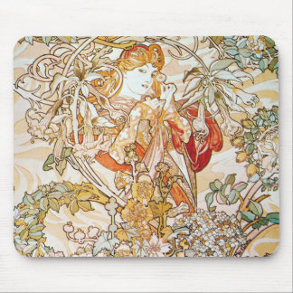 Mucha Frau mit Daisy Art Nouveau Mouse Pad Mousepad