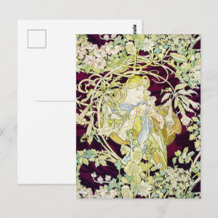 Mucha Frau mit Daisy, Vintag Art Nouveau Postkarte