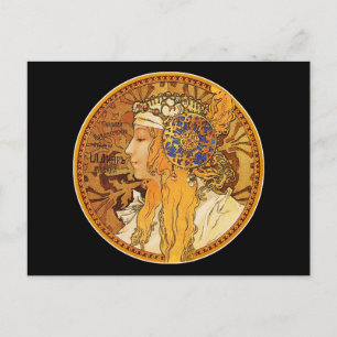 Mucha - Frauen mit Juwelen - Vintage Kunst Postkarte