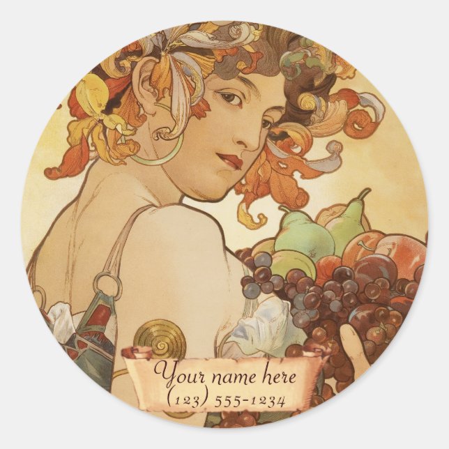 Mucha Fruit Art Nouveau Buchzeichen Stickers (Vorderseite)