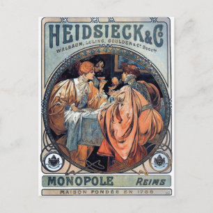 Mucha Heidsieck & G Bier Art Deco Plakat Postkarte
