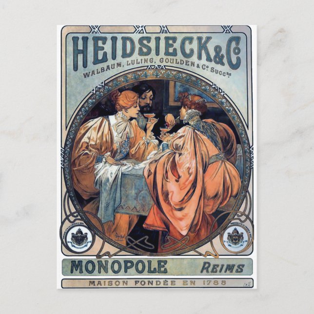 Mucha Heidsieck & G Bierart Deko Poster Postkarte (Vorderseite)