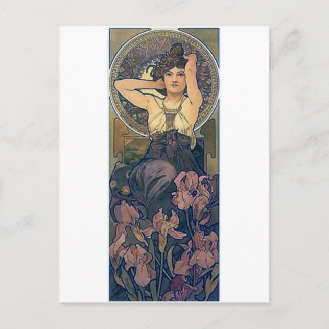 Mucha iris Blume Art Deko Postkarte (Vorderseite)