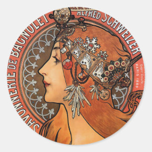 Mucha - Jugendstil Runder Aufkleber
