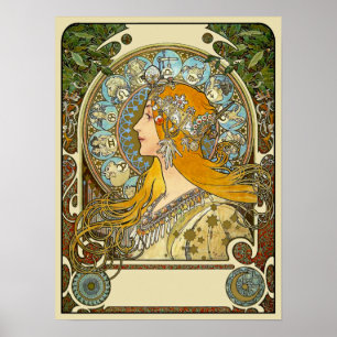 Mucha Kunst Nouveau Plakat - Tierkreis - La-Feder