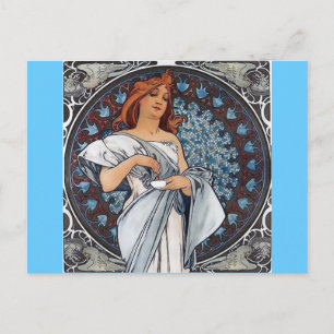 Mucha Kunst weiße Frau Kleid Löffel Tasse Postkarte